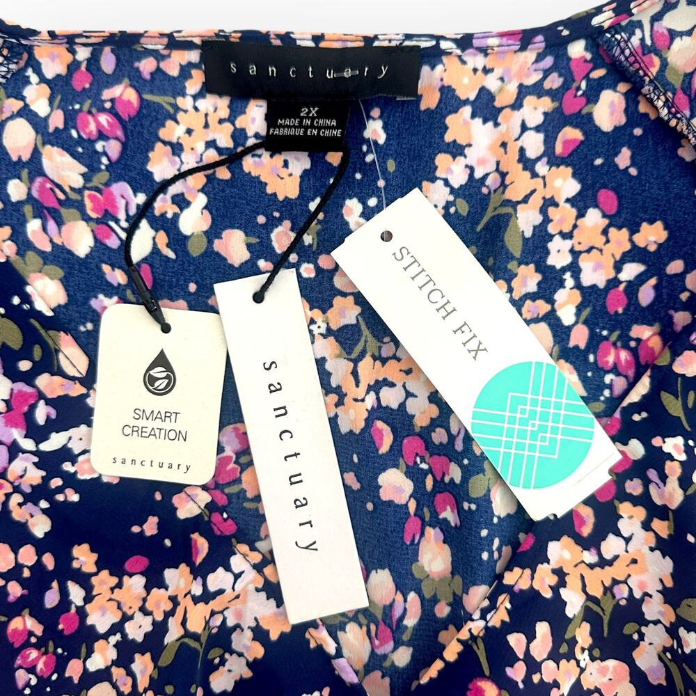 Sanctuary Stitch Fix Johanna Wrap Dress Size 2X NWT Navy Pink Multi Floral Print - Picture 6 of 12